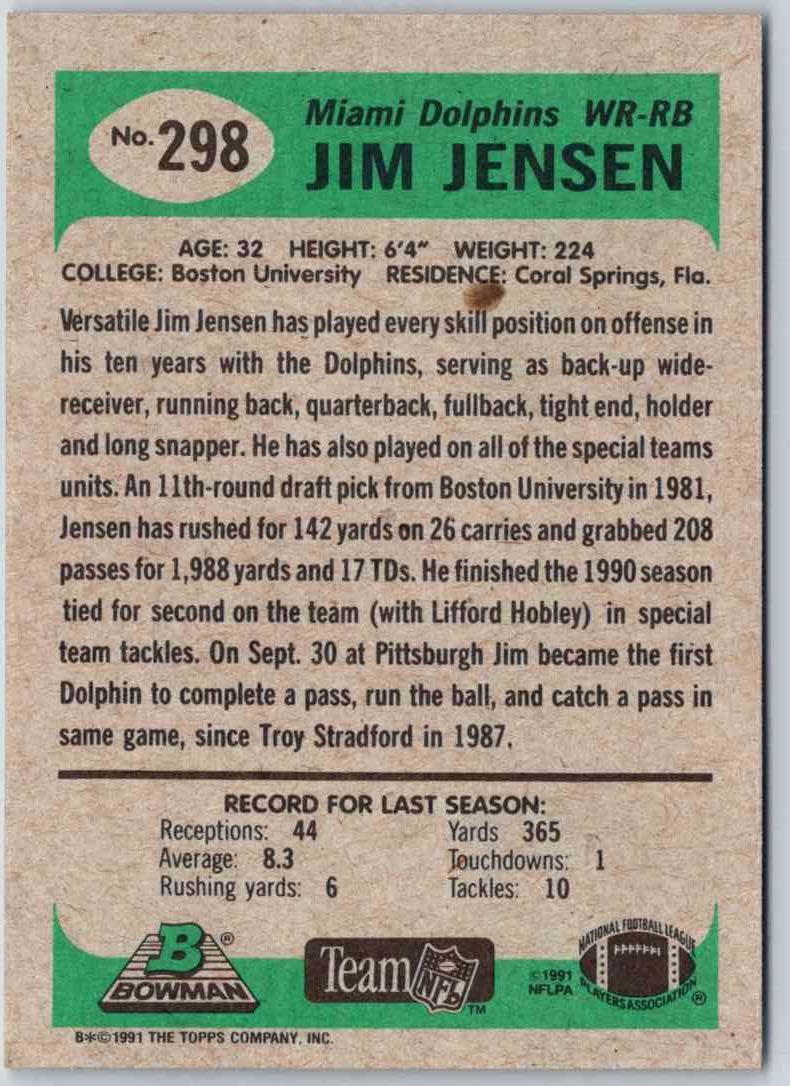 1991 Bowman Football Jim Jensen