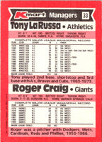 1990 Topps Kmart Super Stars Tony LaRussa/Roger Craig #33