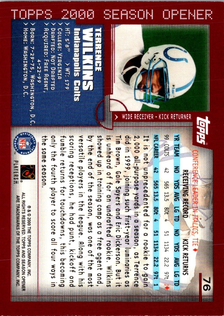 2000 Topps Season Opener Terrence Wilkins