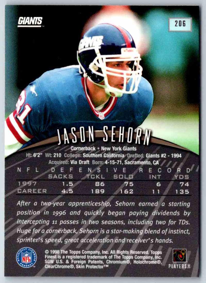 1998 Topps Finest Football Jason Sehorn