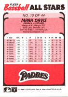 1989 Fleer Baseball All-Stars Mark Davis #10