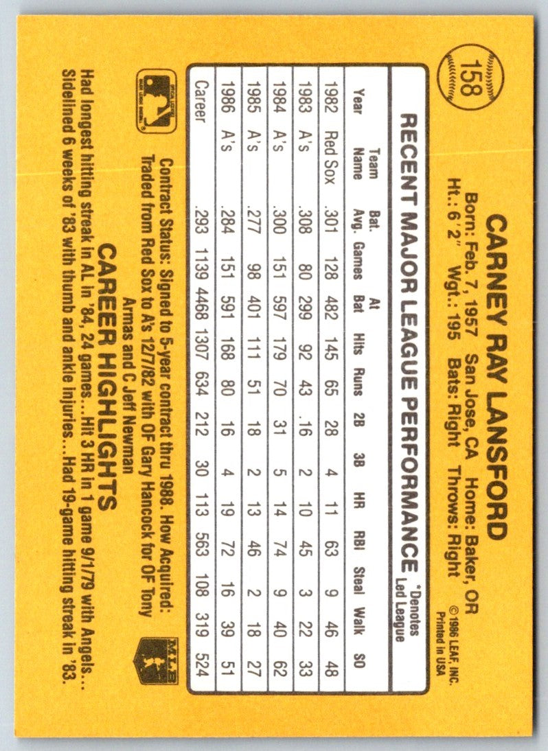 1986 Donruss Carney Lansford