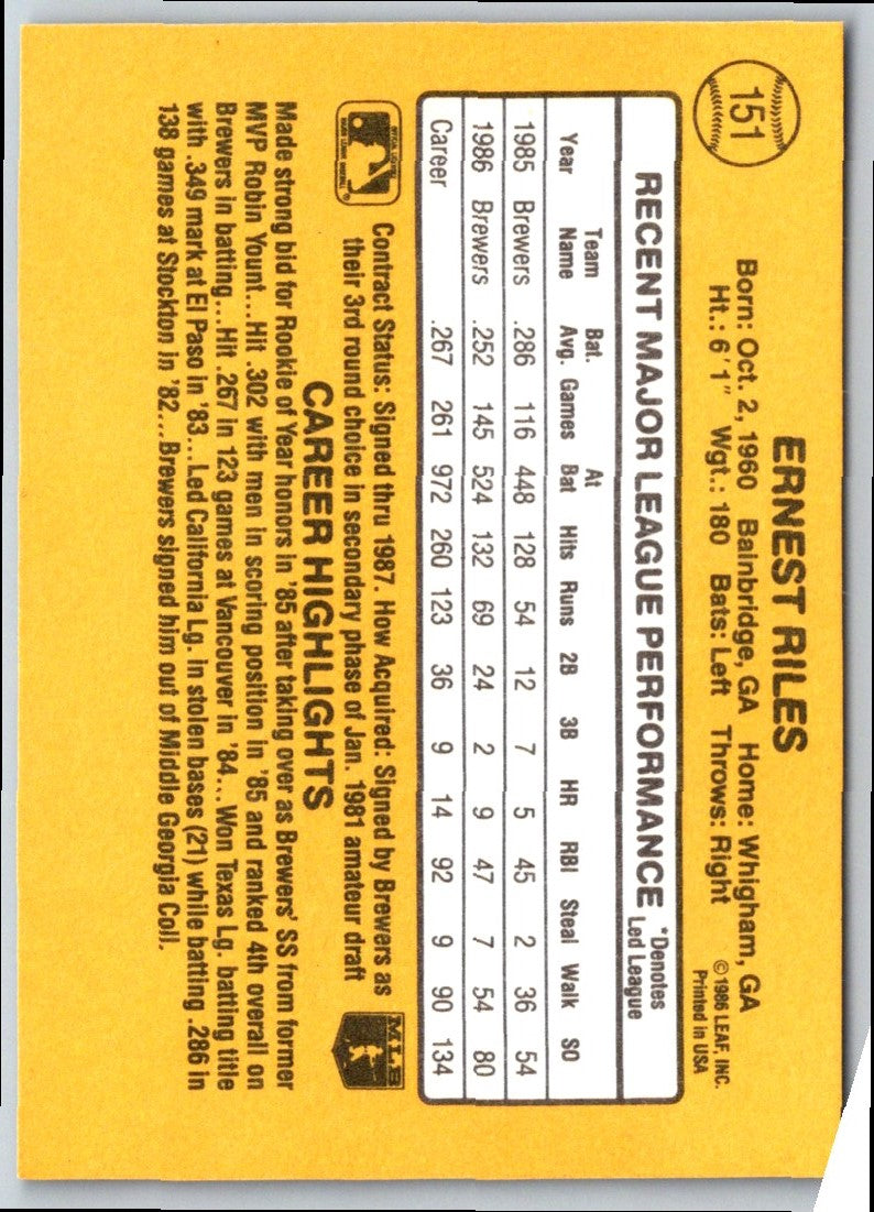 1987 Donruss Ernest Riles