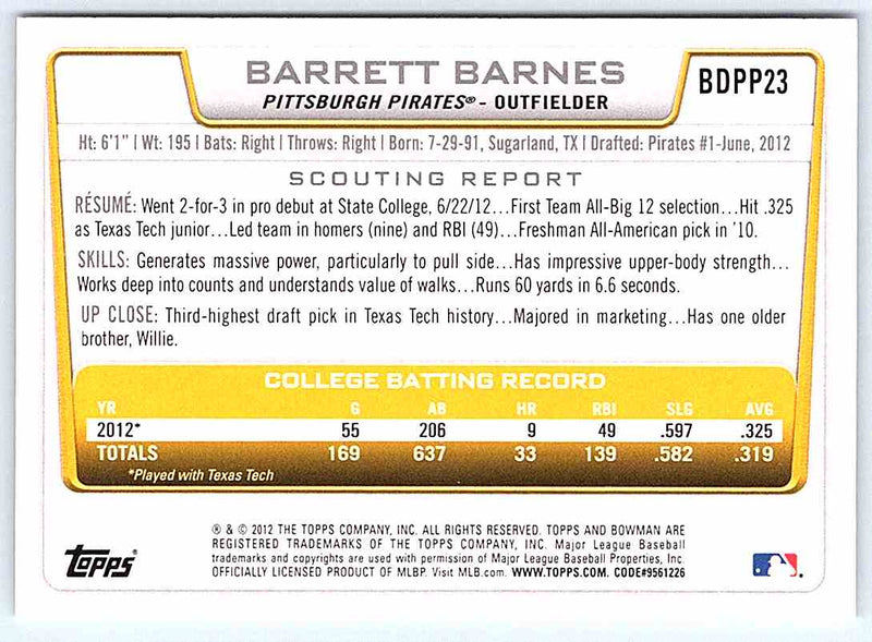 2012 Bowman Barrett Barnes