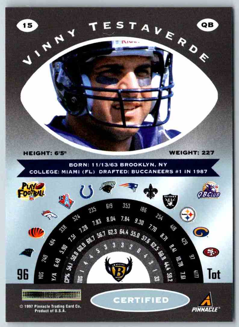 1997 Pinnacle Certified NFL Vinny Testaverde