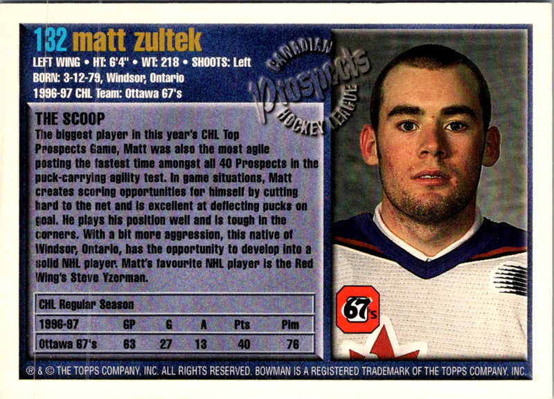 1997 Bowman CHL Matt Zultek