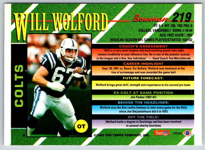 1993 Bowman Football Will Wolford