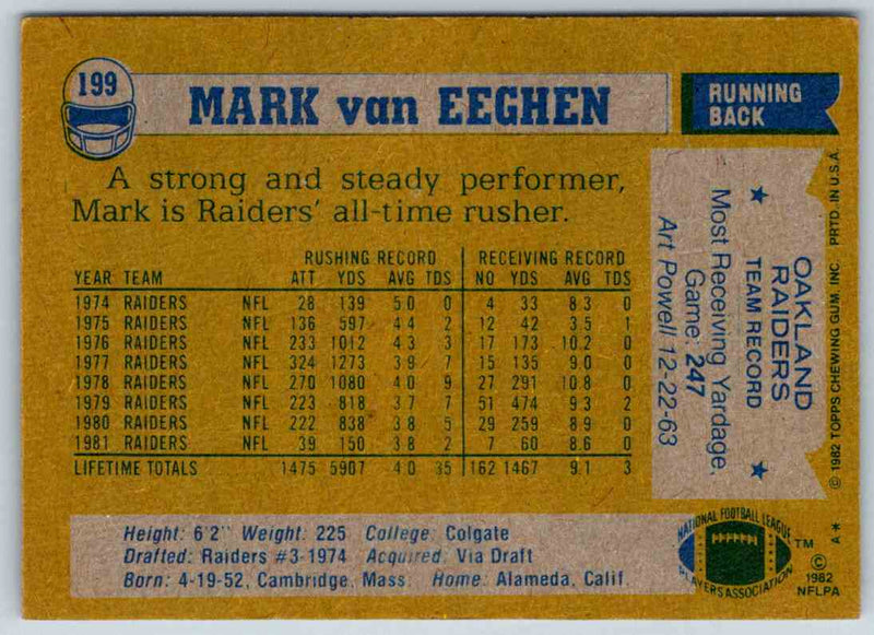 1982 Topps Mark Van Eeghen