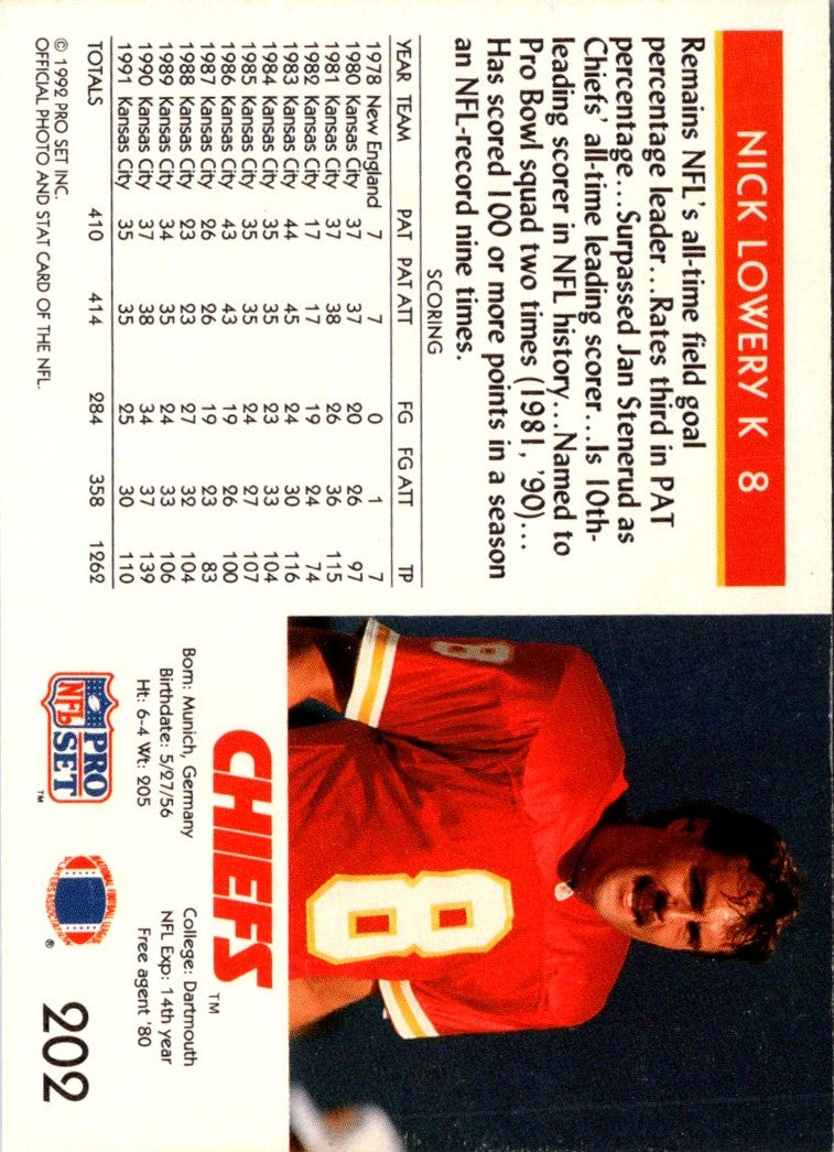 1992 Pro Set Nick Lowery