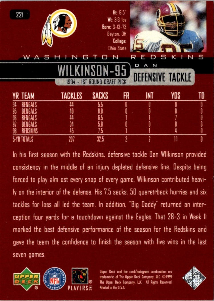 1999 Upper Deck Washington Redskins Checklist