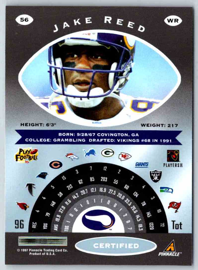 1997 Pinnacle Certified NFL Jake Reed