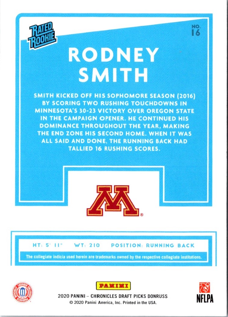 2020 Panini Chronicles Draft Picks Donruss Rated Rookies Rodney Smith