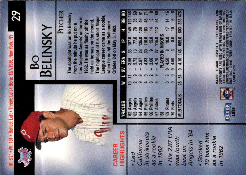 1999 Sports Illustrated Greats of the Game Bo Belinsky