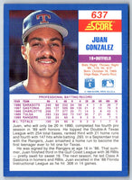 1990 Score Juan Gonzalez #637 Rookie