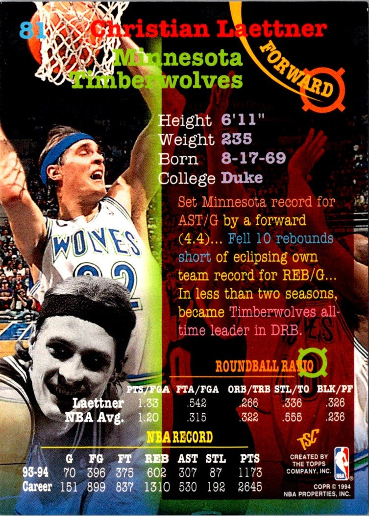 1994 Stadium Club Christian Laettner