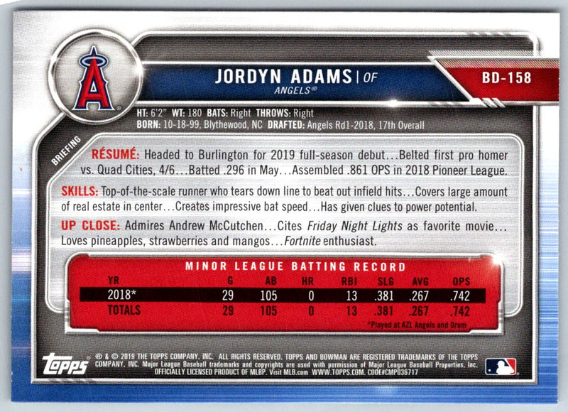 2019 Bowman Draft Jordyn Adams