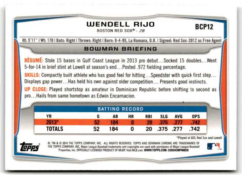 2014 Bowman Chrome Prospects Wendell Rijo