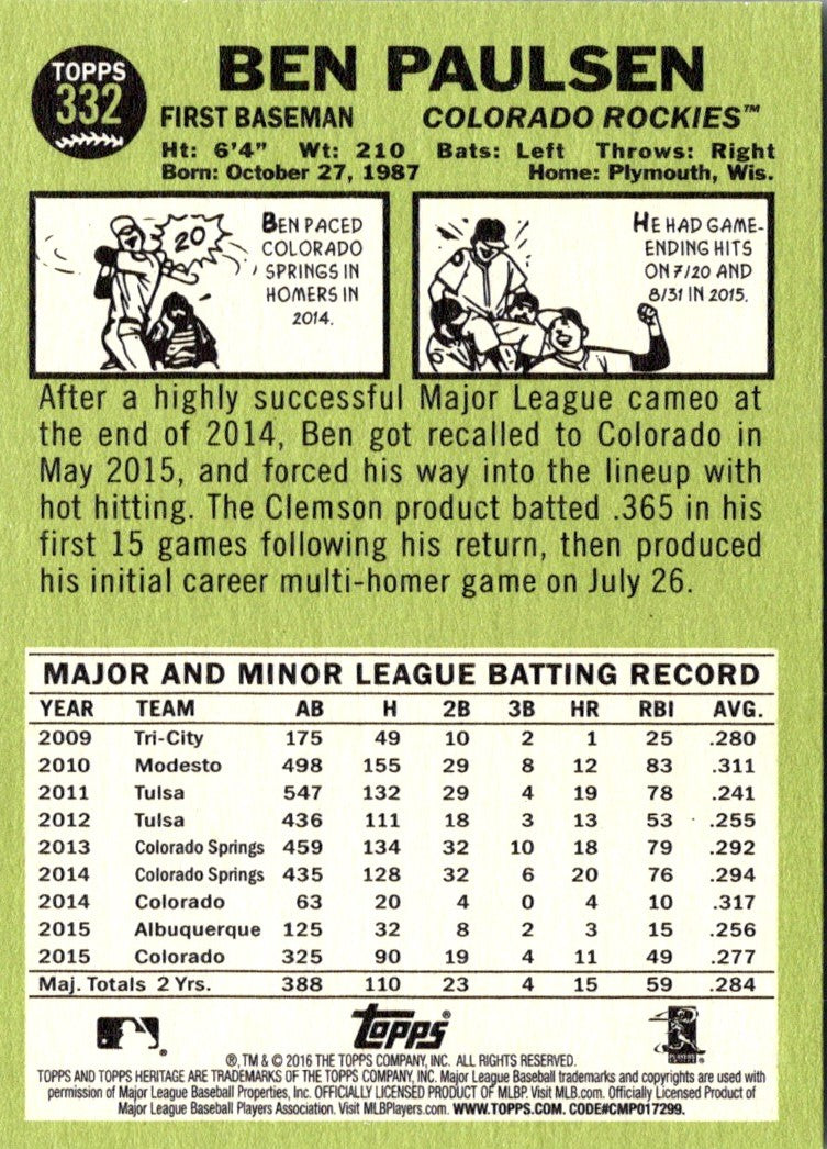 2016 Topps Heritage Ben Paulsen