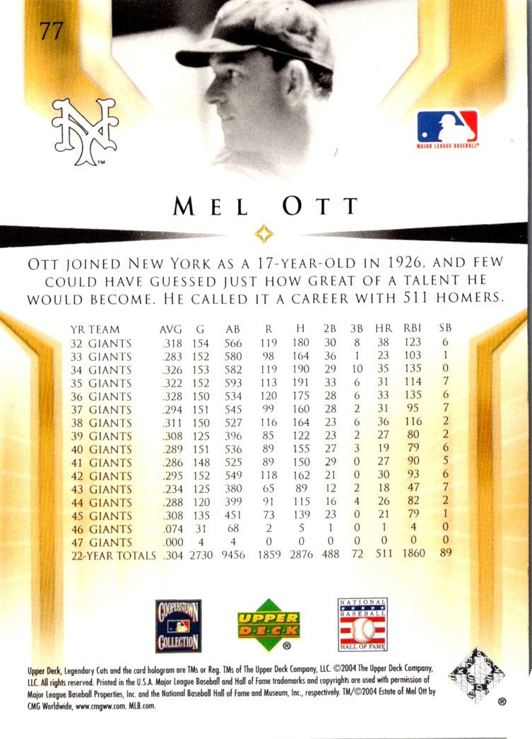 2004 SP Legendary Cuts Mel Ott