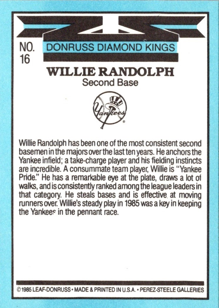 1986 Diamond Kings Willie Randolph
