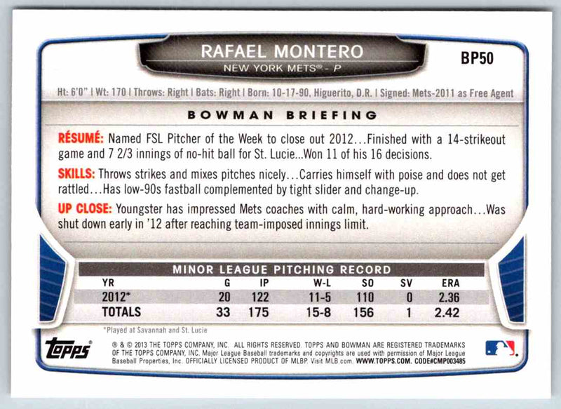 2013 Bowman Rafael Montero