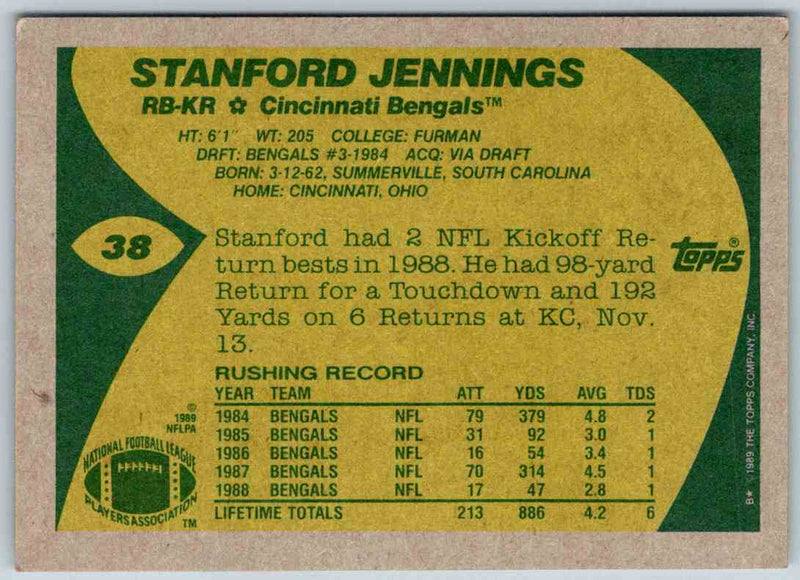 1989 Topps Stanford Jennings