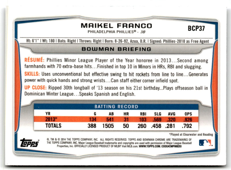 2014 Bowman Chrome Prospects Maikel Franco