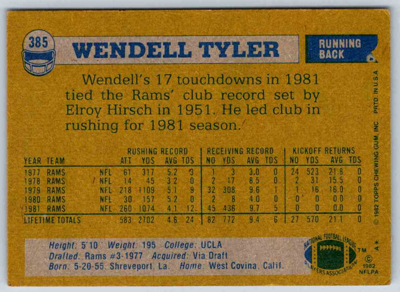 1982 Topps Wendell Tyler