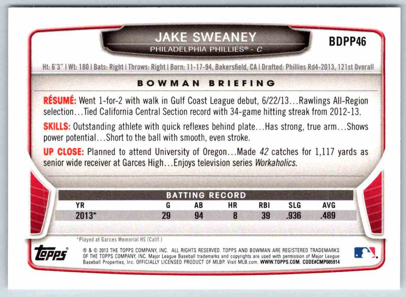 2013 Bowman Jake Sweaney