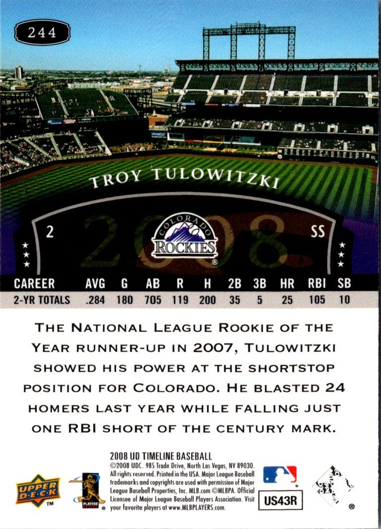 2008 Upper Deck Timeline Troy Tulowitzki