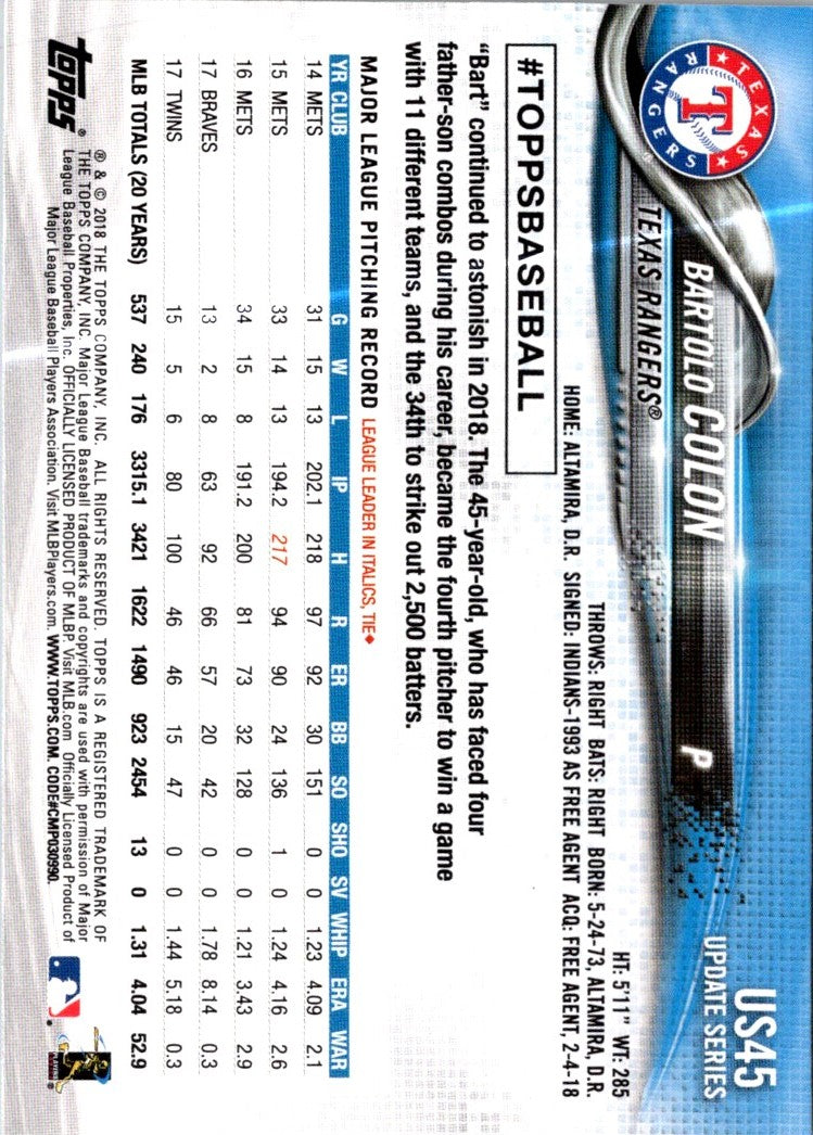 2018 Topps Update Bartolo Colon