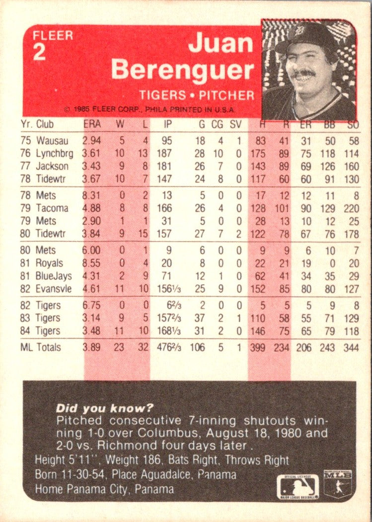 1985 Fleer Juan Berenguer