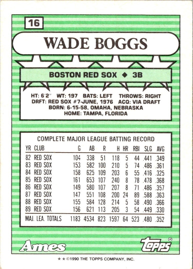 1990 Topps Ames All-Stars Wade Boggs