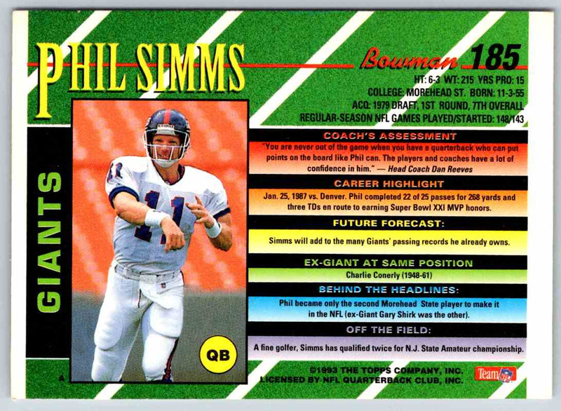 1993 Bowman Football Phil Simms