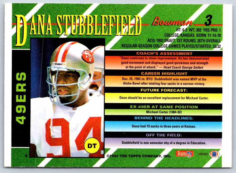 1993 Bowman Football Dana Stubblefield