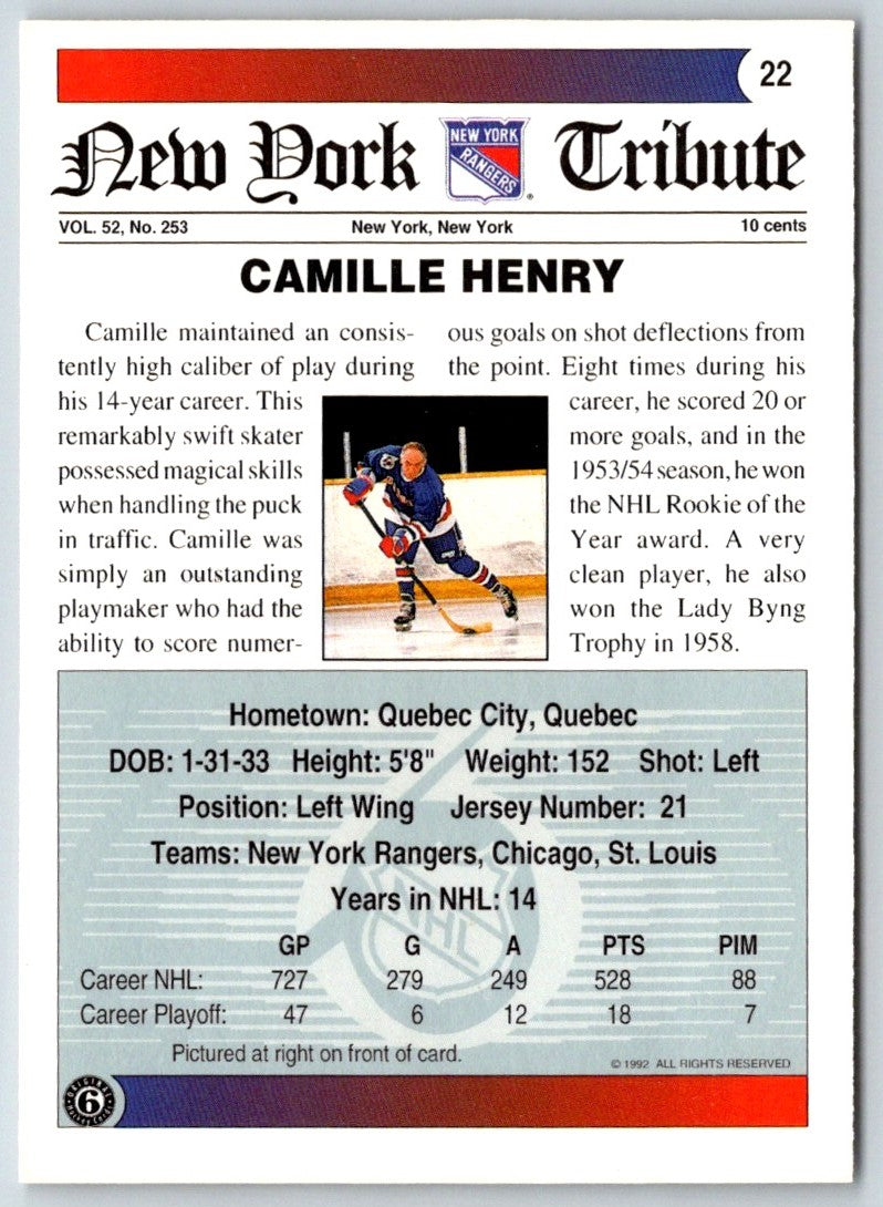 1991 Ultimate Original 6 Camille Henry