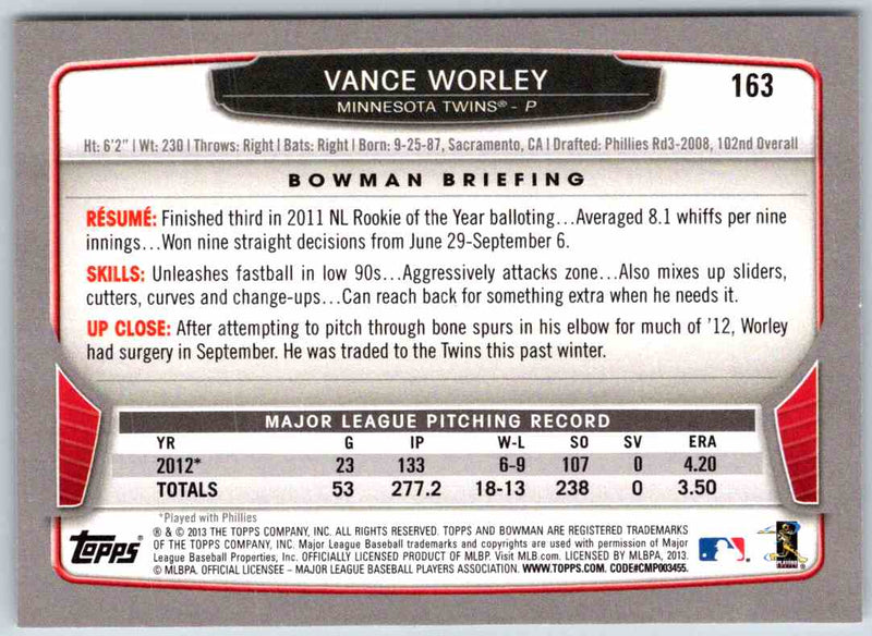 2014 Bowman Vance Worley