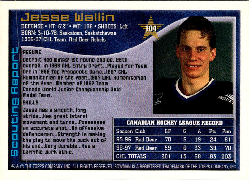 1997 Bowman CHL Jesse Wallin