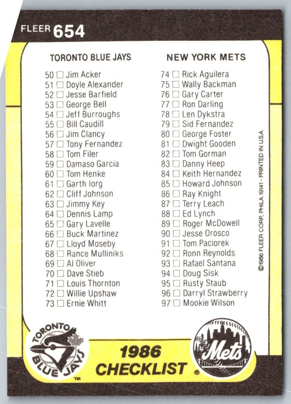 1986 Fleer Jim Acker #50