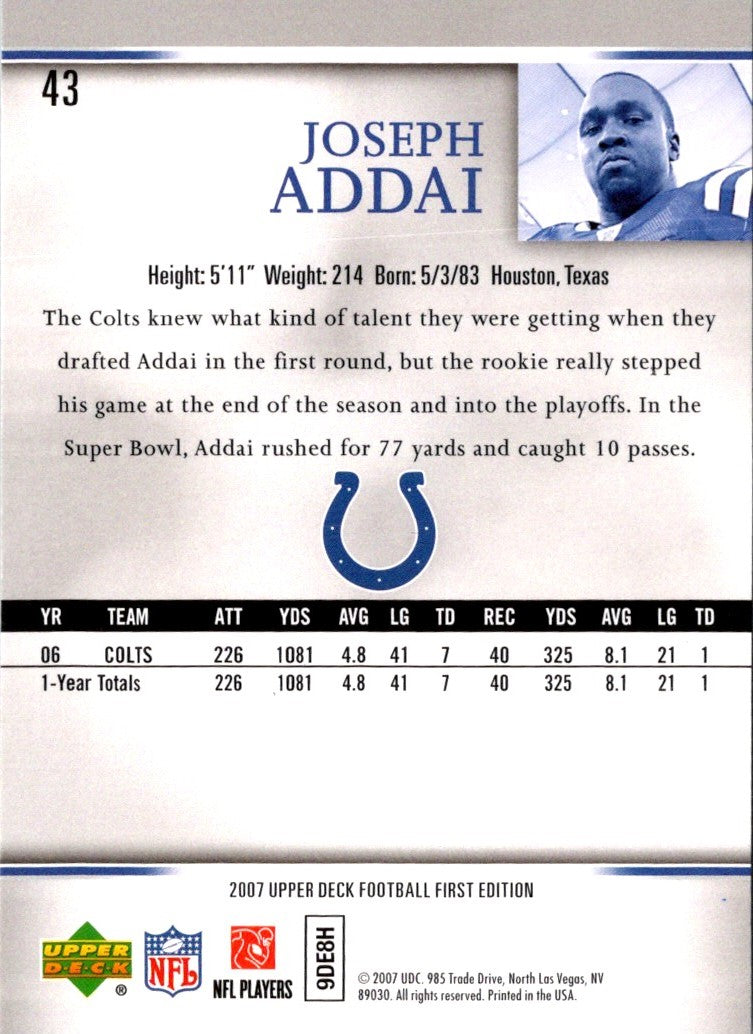 2007 Upper Deck First Edition Joseph Addai