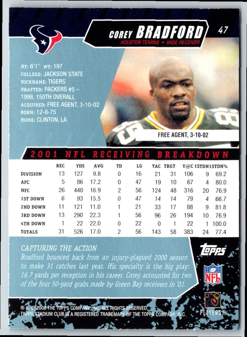2002 Stadium Club Corey Bradford