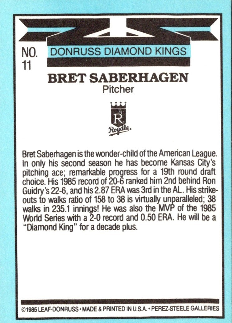 1986 Diamond Kings Bret Saberhagen