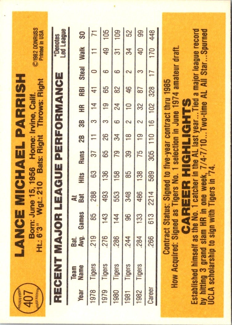 1983 Donruss Lance Parrish