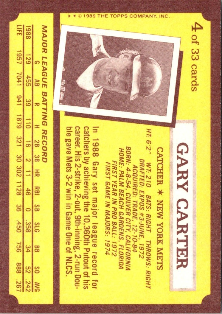 1989 Topps Kay-Bee Superstars of Baseball Gary Carter