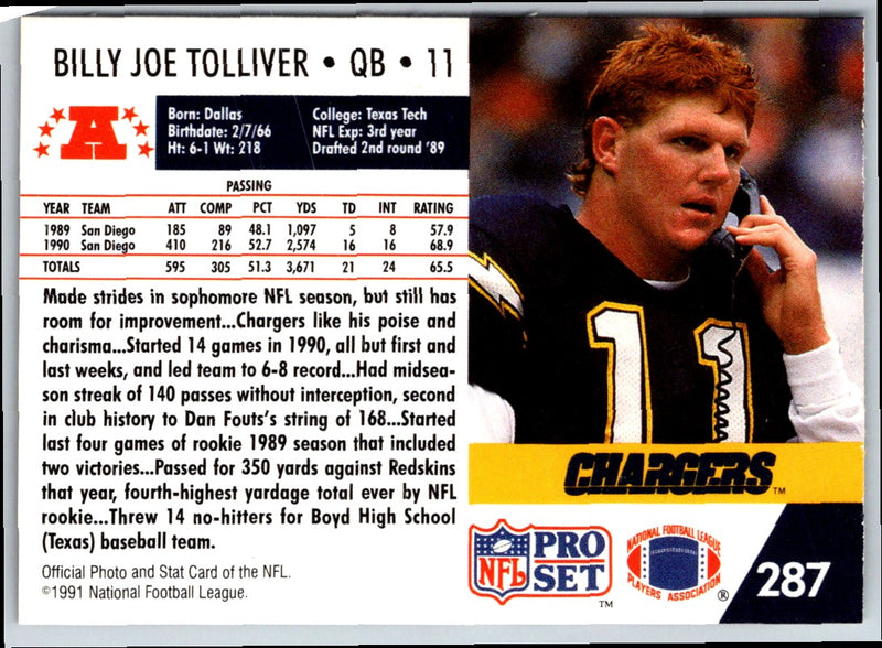 1991 Pro Set Billy Joe Tolliver