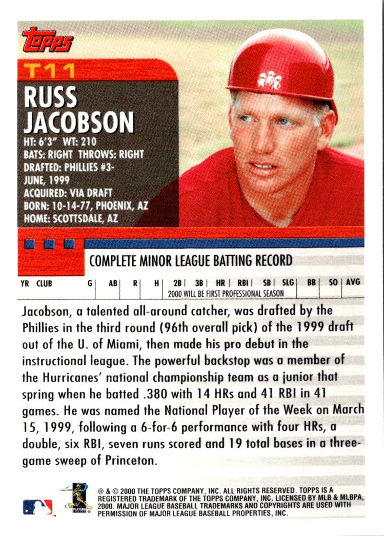 2000 Topps Traded & Rookies Russ Jacobson