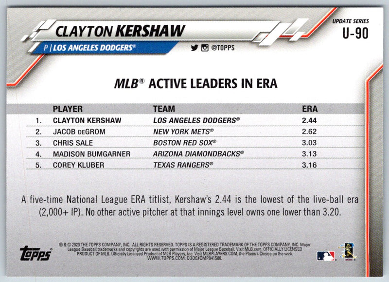 2020 Topps Update Clayton Kershaw