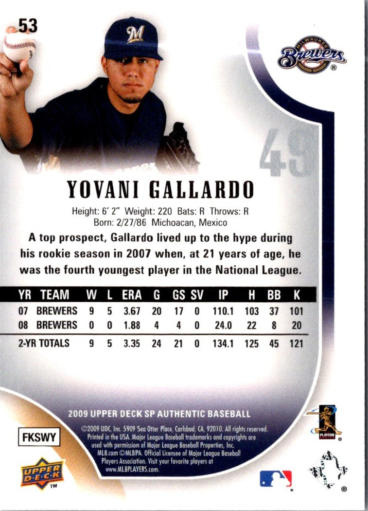 2008 Upper Deck Yovani Gallardo