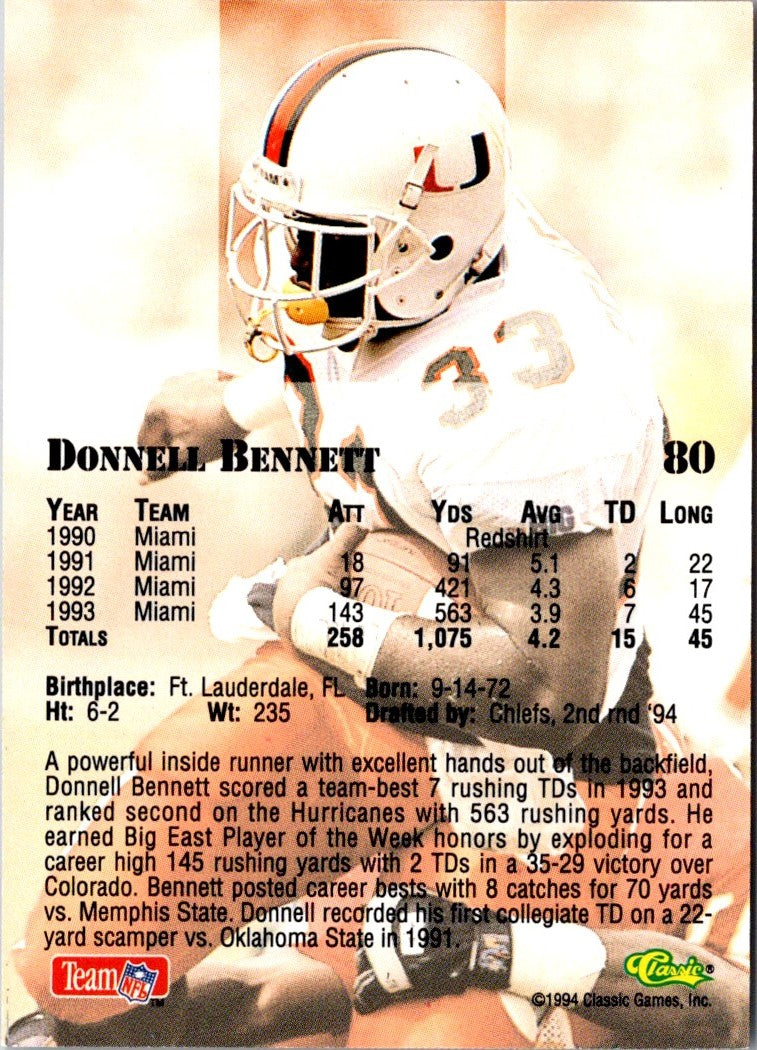 1994 Classic NFL Draft Donnell Bennett