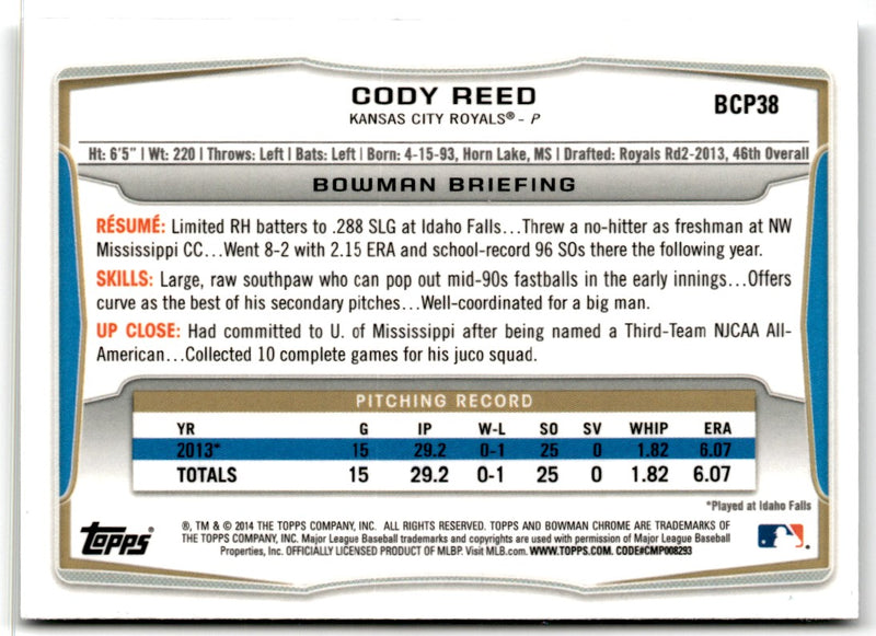 2014 Bowman Chrome Prospects Cody Reed